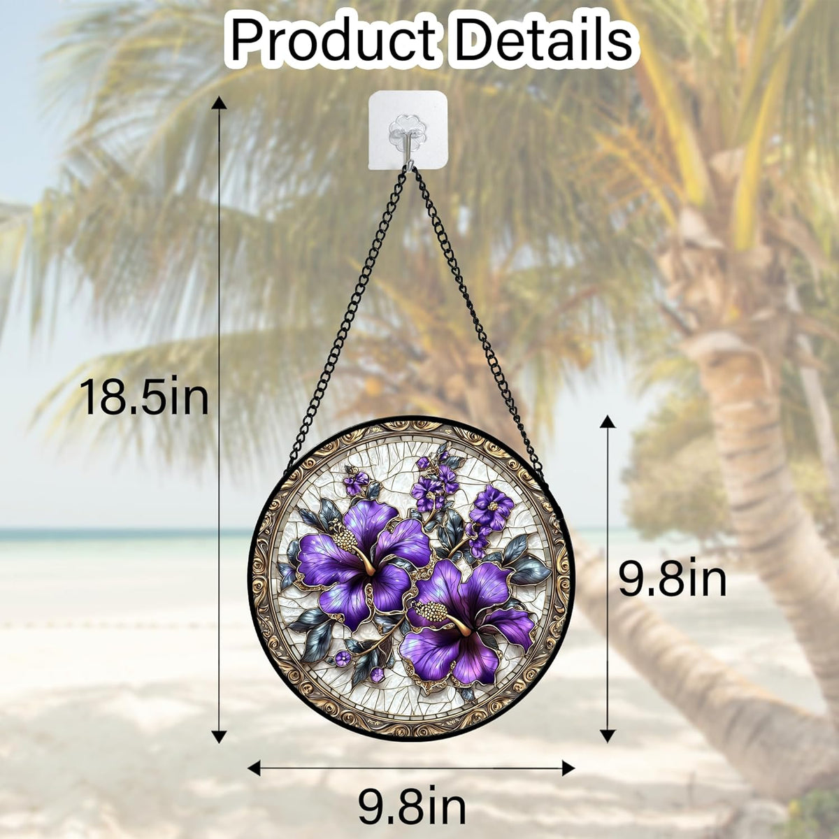 Stained Glass Window Hanging, Purple Flowers Romantic Suncatcher for Doors Home Sun Catchers