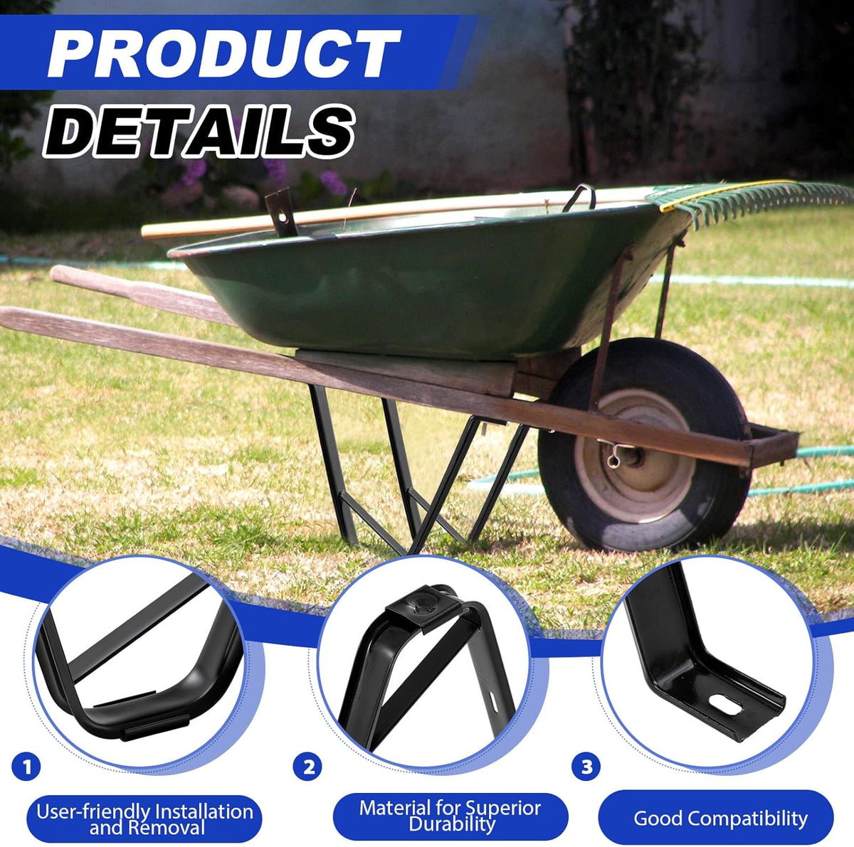 4 Pcs Heavy-Duty Steel Wheelbarrow Stands Trolley Replacement Parts Wheel Barrel Carretilla Bracket