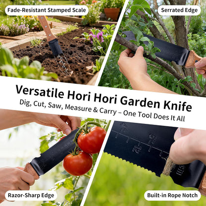 YANG Hori Hori Garden Knife, 7" Stainless Steel Gardening Knife with Oxford Cloth Sheath, Full Tang