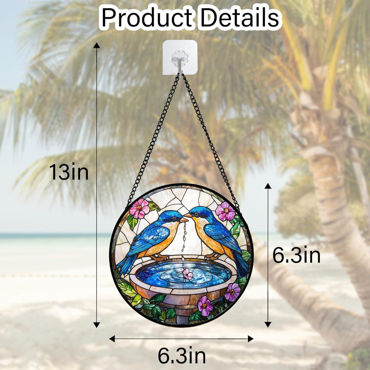 Stained Glass Window Hanging, 2 Blue Birds Suncatcher Diamond Glass Panel Hangings Bird Lover Sun