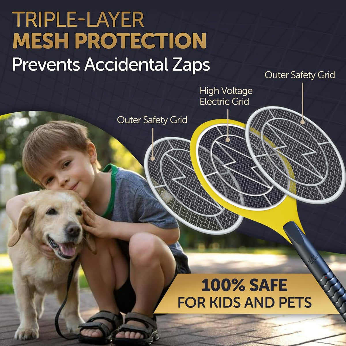 Bug Zapper 18" Electric Fly & Mosquito Swatter Racket - Outdoor/Indoor Killer for Flies