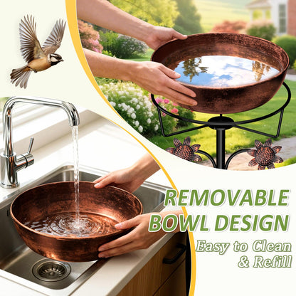 3" Deep Metal Bird Bath for Outside, Removable 12" Dia Vintage Bird Baths Bowl for Outdoors with