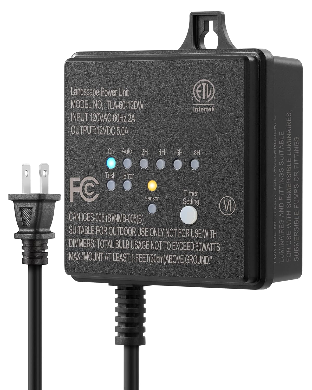 DEWENWILS 60W 120V AC to 12V DC Outdoor Low Voltage Transformer with Timer and Photocell Light