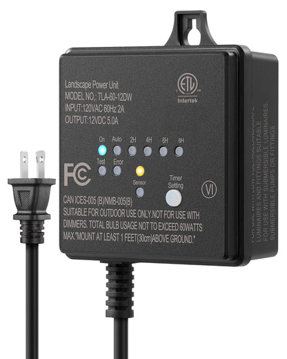 DEWENWILS 60W 120V AC to 12V DC Outdoor Low Voltage Transformer with Timer and Photocell Light