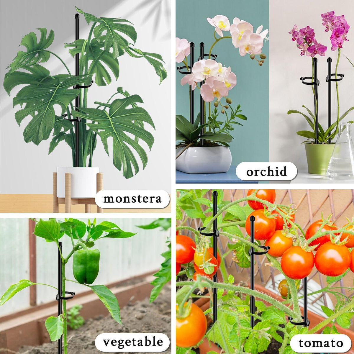 Plant Stakes 17inch &11inch SupKing Adjustable Length Plant Support Stake 16Pcs Black Orchid Stick