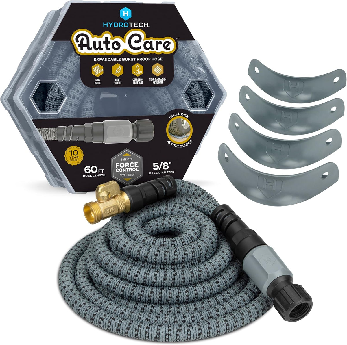 Hydrotech 60 ft Garden Hose – Patented Force Control, Burst-Proof, Lightweight, Flexible, No-Kink