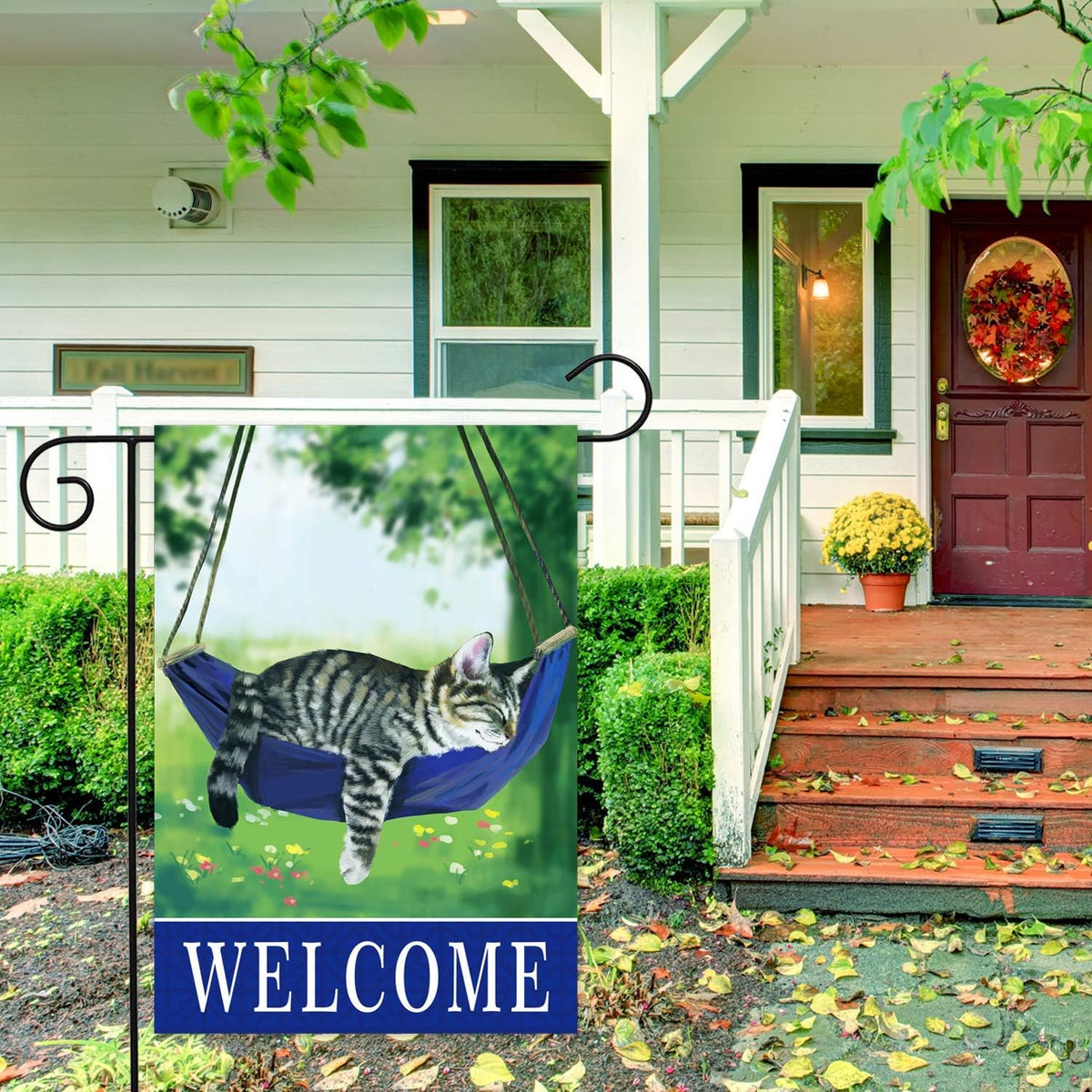 Welcome fall cat garden flag for outside 12x18, seasonal flags with cats double sided house flags