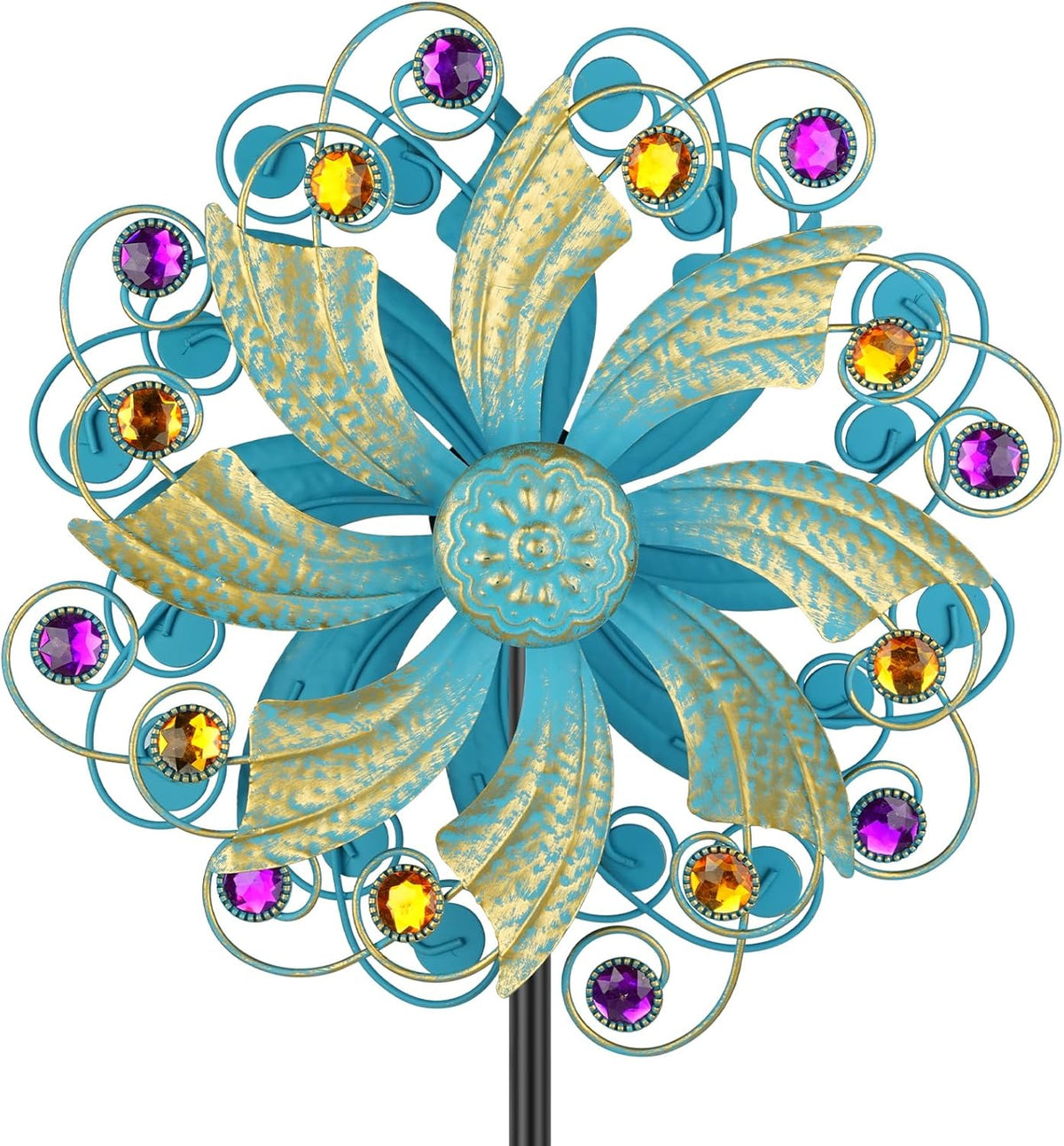 Metal Wind Spinners Outdoor, Golden Kinetic Wind Sculpture Garden Pinwheels with Metal Stake, Yard