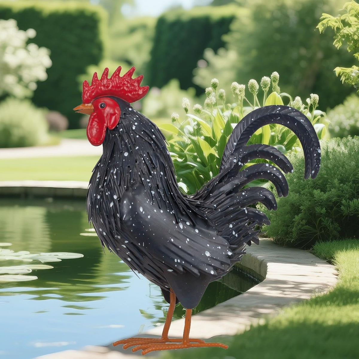 Rooster Garden Statue Sculpture Metal Chicken Yard Decor Outdoor Figurines Patio Backyard