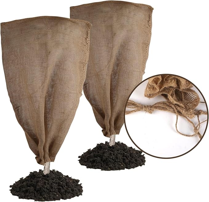 Svepndic 2PCS 47''x40'' Reusable Warm Burlap Winter Plant Cover Bags with Drawstring Burlap Plant