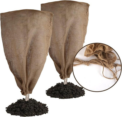 Svepndic 2PCS 47''x40'' Reusable Warm Burlap Winter Plant Cover Bags with Drawstring Burlap Plant