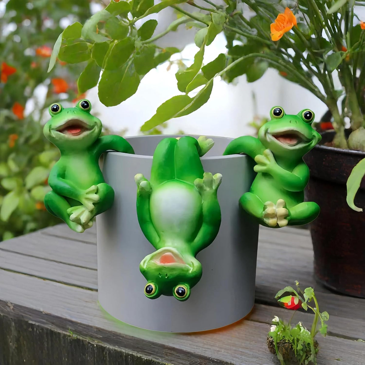 3 PCS Playful Frog Statues Pot Hugger Decorations for Plant, Miniature Frog Figurines,Women