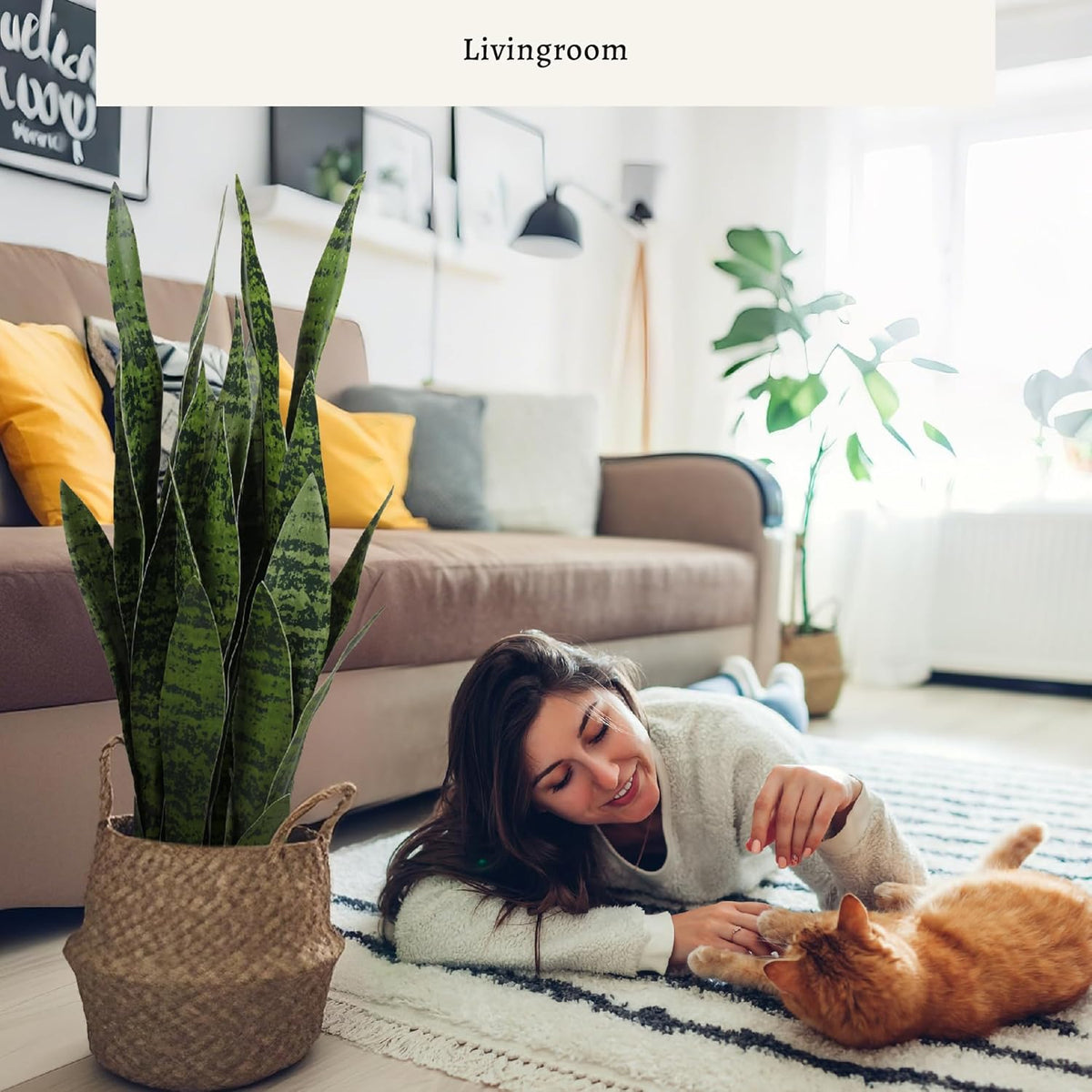 KOL 25.6’’ 2-Pack Artificial Snake Plant, Faux Sansevieria Indoor Plants, 32 Lifelike Leaves, Home