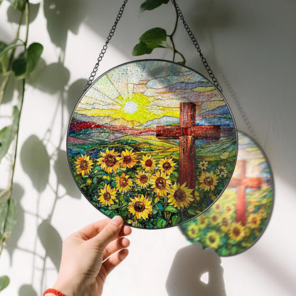 Cross Stained Glass Sun Catcher, Stained Glass Window Hanging, 8 Inch Suncatchers for Windows