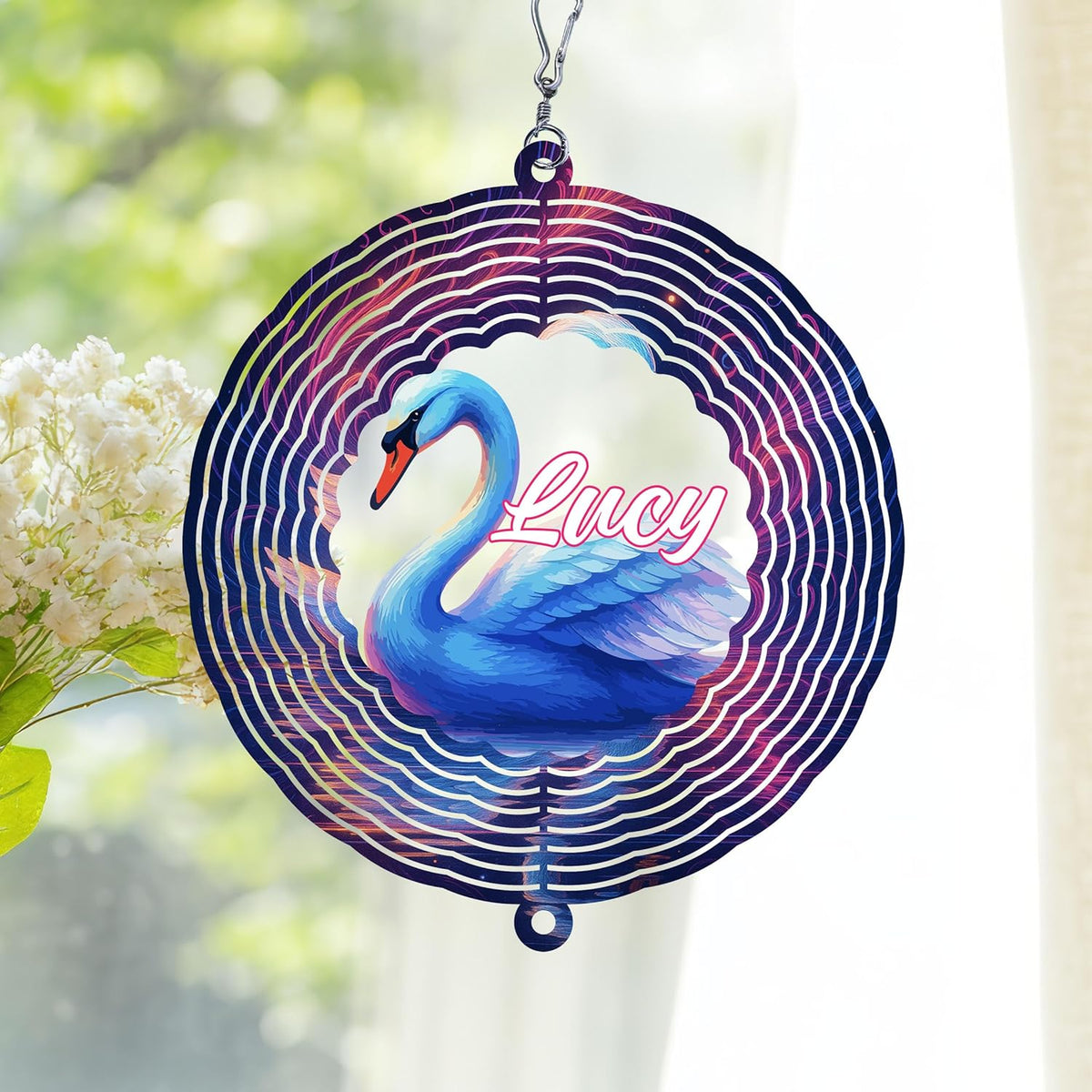 Personalized Swan Wind Spinner 3D Stainless Steel, Swan Garden Spinner Hanging Outdoor Decor, Wind