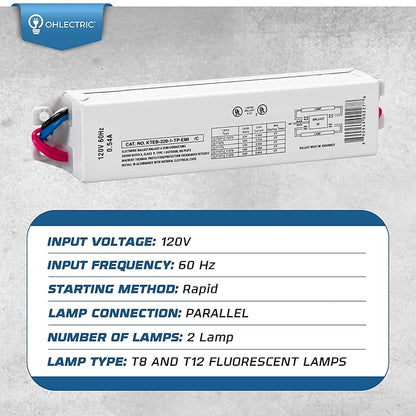 OHLECTRIC Replacement for Keystone KTEB-220-1-TP-EMI 2 Lamp T12 Electronic Fluorescent Ballast |