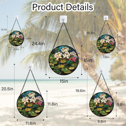 Stained Glass Window Hanging - Water Lily Birth Flower Suncatcher for Door Garden Retro Floral Sun