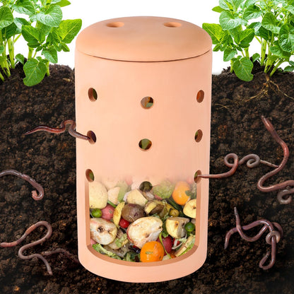Underground Compost Bin 11Inch Garden Worm Farm Outdoor for Organic Refuse Red Pottery Ceramics
