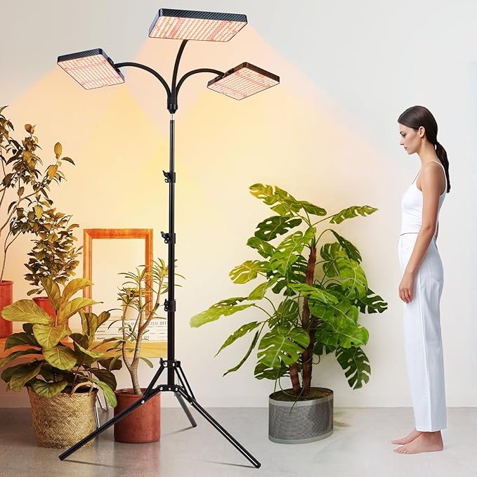 3-Head Grow Light with Stand 75W, FECiDA 2025 Grow Lights for Indoor Plants, Full Spectrum LED