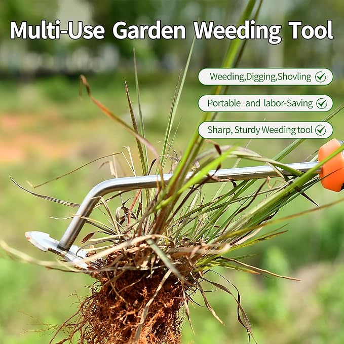 Weed Puller Tool，2024 New Garden Weeder Tool Stainless Steel Hand Weeder Tool,4 Teethes Dual