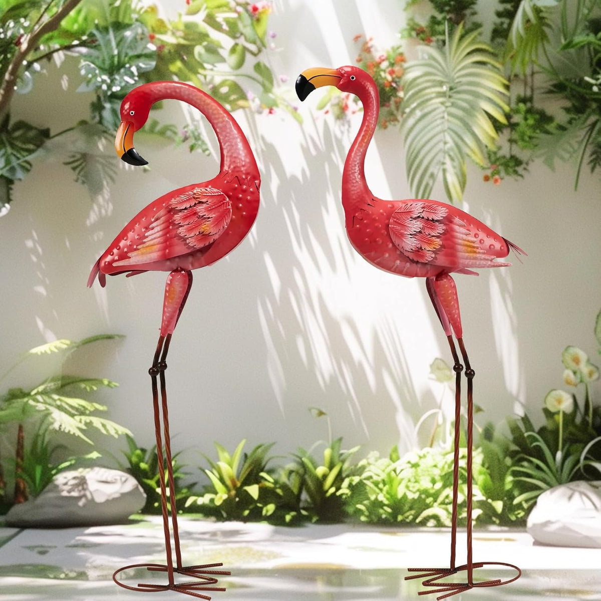 Metal Flamingo Garden Statue, 40" Tall Outdoor Decor Flamingos Yard Art Sculptures and Statues