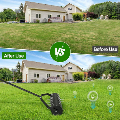 18-inch Rolling Lawn Aerator Tool, 50"-70" Handle Heavy Duty Spike Aerator with Sandbag, 40 Iron