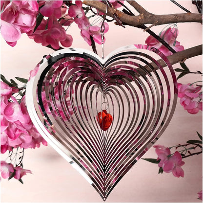 DJUAN Wind Spinner Outdoor Metal Decorations,3D Red Heart Wind Spinners for Yard and Garden, Mirror