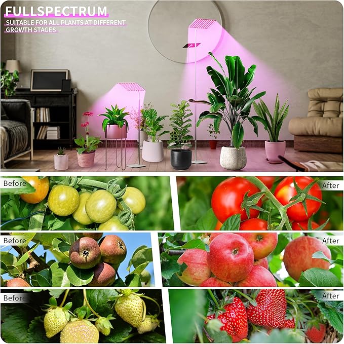 BESTVA 36W Grow Lights with Stand, Full Spectrum LED Plant Light, 12-59 Inch Height Adjustable