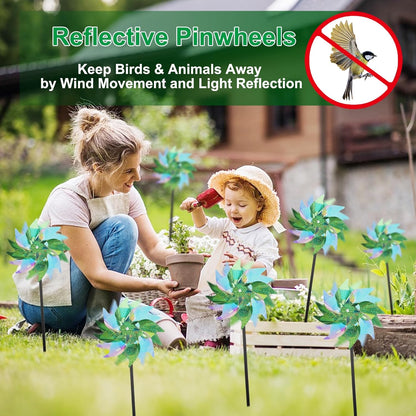 winemana 12 Pcs Reflective Pinwheels Outdoor, Wind Spinners for Yard & Garden, Sparkly Bird