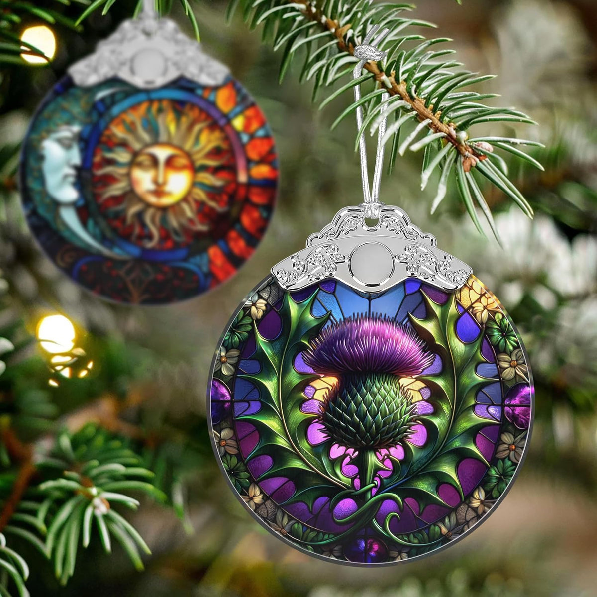 Scottish Thistle Stained Glass Orament - Christmas Ornament - Christmas Decorations for Tree