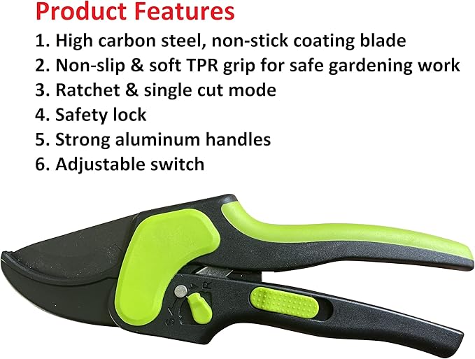 Garden Guru 2 in 1 Ratchet Pruning Shears Clippers – 4X Cutting Power – Ratcheting Garden Anvil