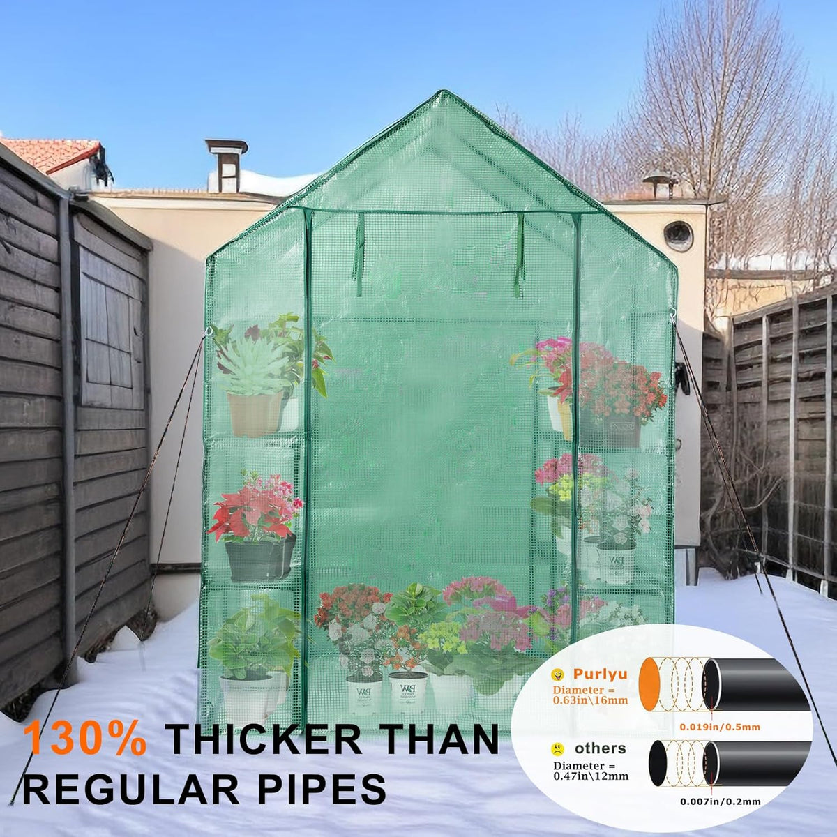 Walk-in Greenhouse for Outdoors, Thickened PE Cover & Heavy Duty Powder-Coated Steel, Mesh Door &