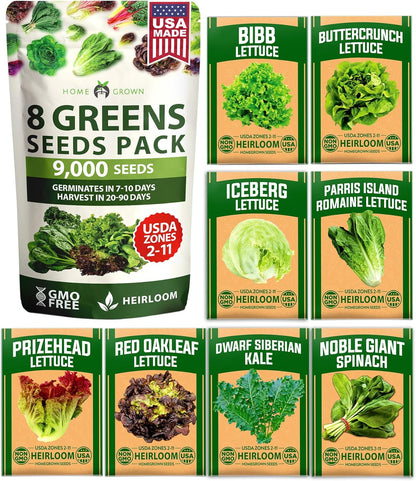 HOME GROWN Lettuce Seeds for Planting - 8 Varieties Non-GMO Heirloom Salad Greens Seeds - 9000+
