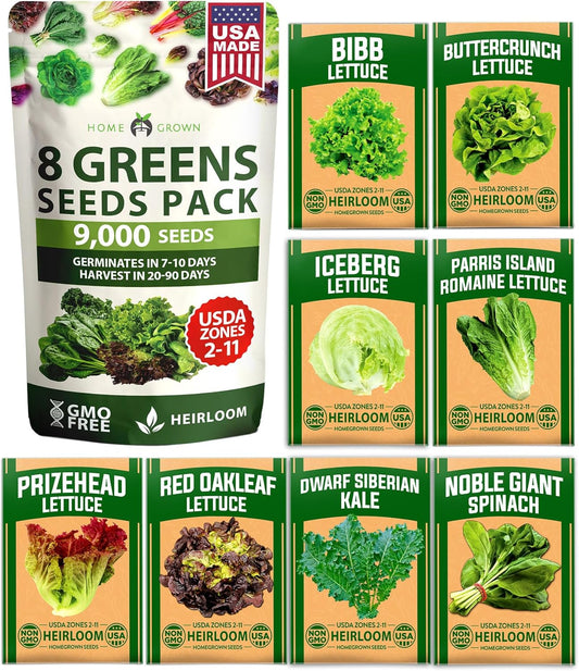 HOME GROWN Lettuce Seeds for Planting - 8 Varieties Non-GMO Heirloom Salad Greens Seeds - 9000+