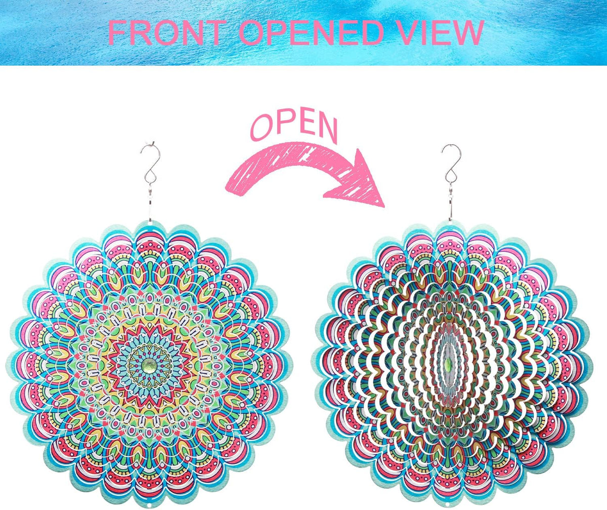 SPRING SONG Colorful Mandala Kinetic Wind Spinner for Yard and Garden Stainless Steel Spinner