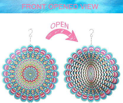 SPRING SONG Colorful Mandala Kinetic Wind Spinner for Yard and Garden Stainless Steel Spinner