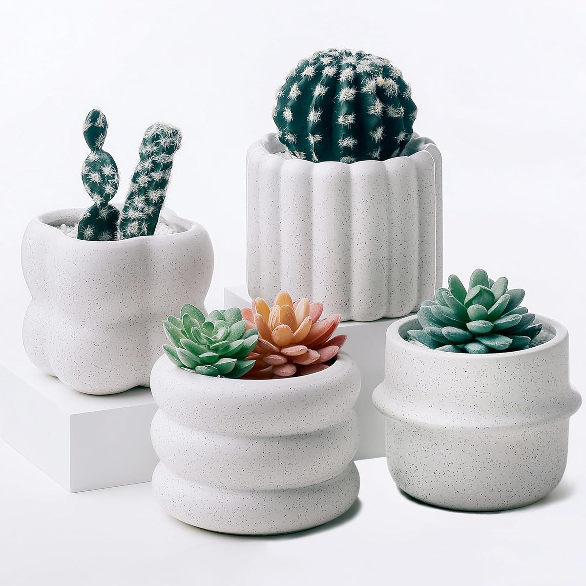 Ceramic Succulent Pots Set of 4 Small Planters for Indoor Plants 4x4 Inch Decorative Plant Pots