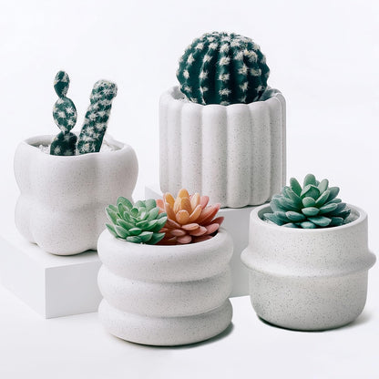 Ceramic Succulent Pots Set of 4 Small Planters for Indoor Plants 4x4 Inch Decorative Plant Pots