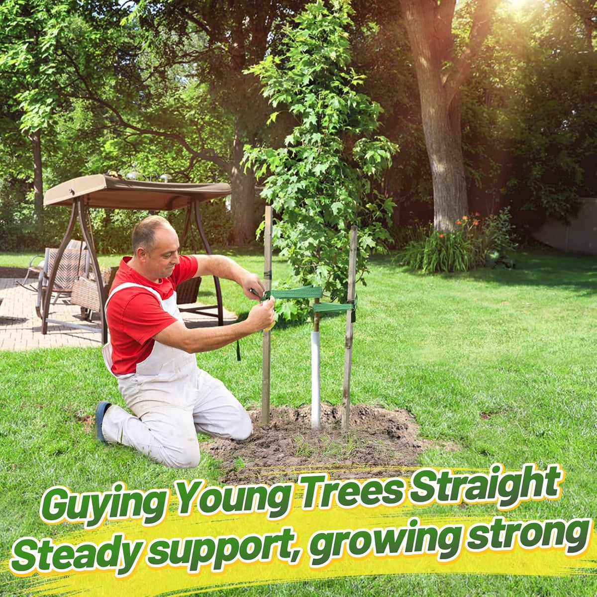 Biubee 2,425 Lbs Strength Tree Straps - 108FT Tree Tie Support Straps for Staking, Green Blend in