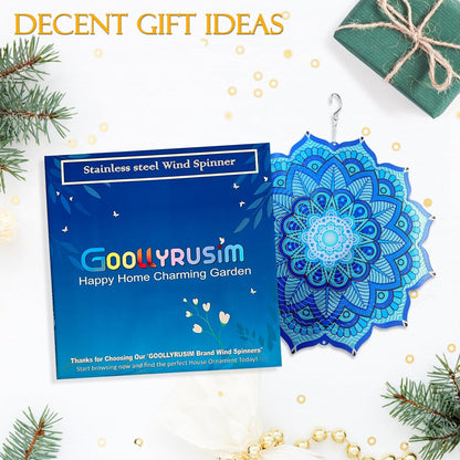 Goolyrusim Wind Spinner Mandala Rich Blue 12inch 3D Stainless Steel Wind Spinners Laser Cut Metal