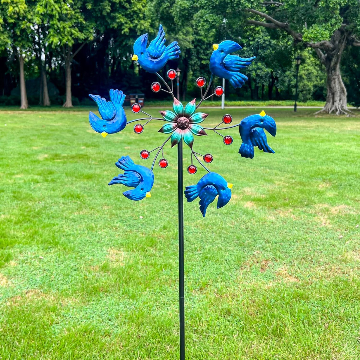 Blue Bird Metal Wind Spinner Garden Decor, 48 Inch Outdoor Yard Spinner Sculpture for Patio Lawn &