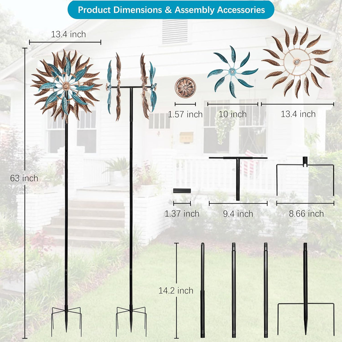 Large Outdoor Metal Wind Spinner,Two-Way Wind Sculptures,360 Degrees Kinetic Wind Spinners Yard Art