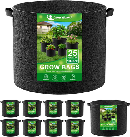 Land Guard 10-Pack Fabric Grow Bags 25 Gallon, Thickened Nonwoven Garden Pots, Growing Bags with