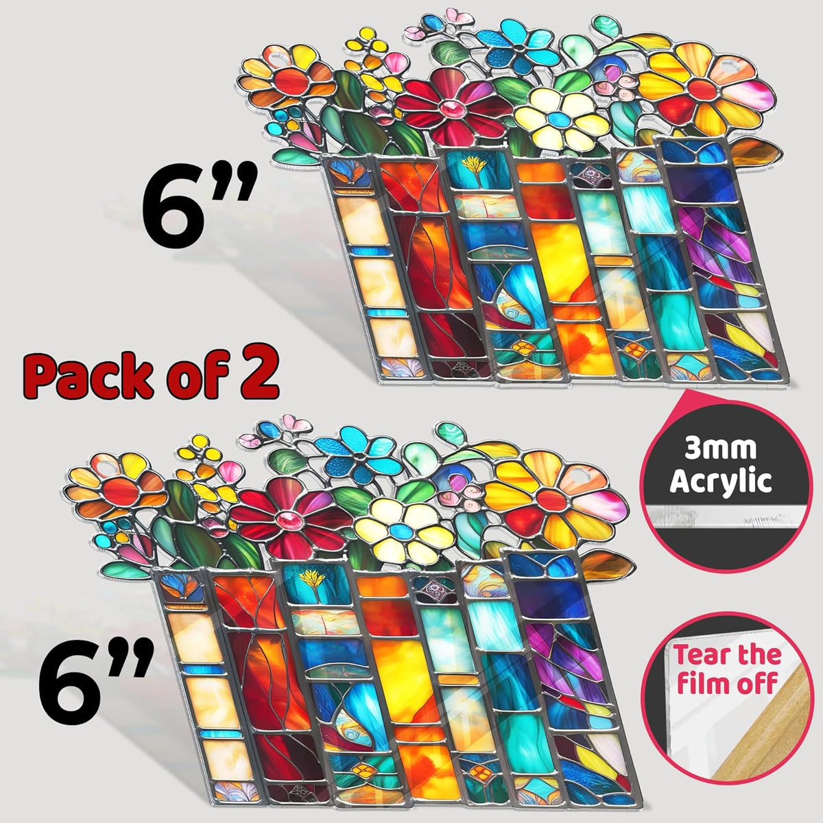 2 Bookaholic Suncatchers, Mountain and Flower Book Acrylic Ornaments Window Hanging, Bookish