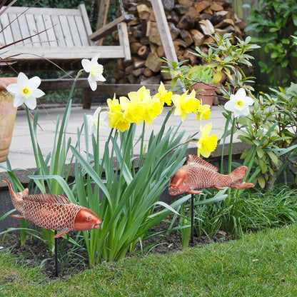 Garden Statues Koi Fish Decor Outdoor Garden Fish Statues, Set of 2 Antique Copper Koi Art