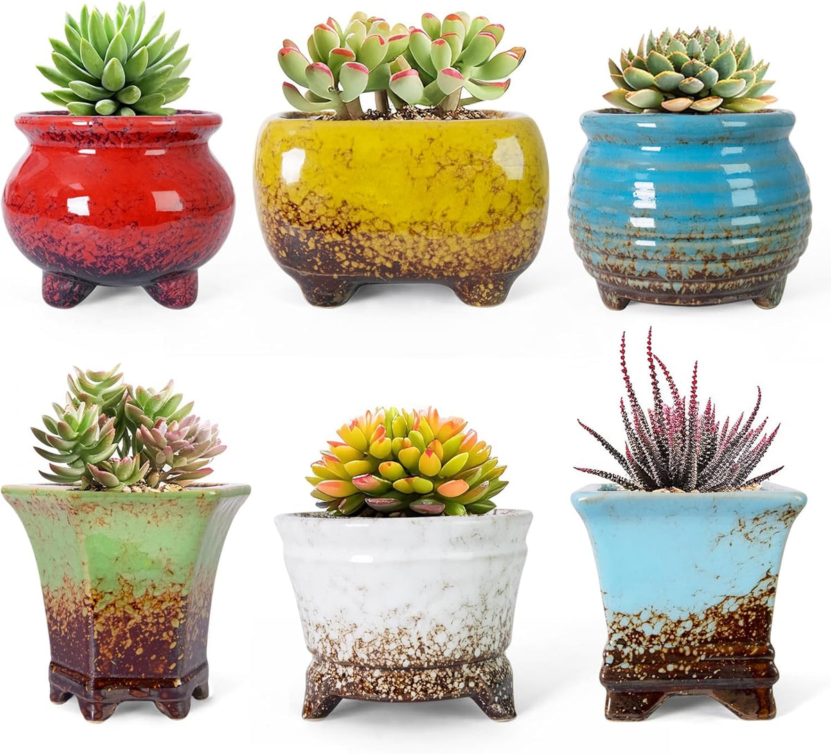 ARTKETTY Succulent Pots - Small Succulent Plant Pot with Drainage Pack of 6, Ceramic Cactus Planter