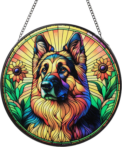 Stained Glass Dog Memorial Suncatcher,German Shepherd Window Hanging,Sympathy Gifts for Pet