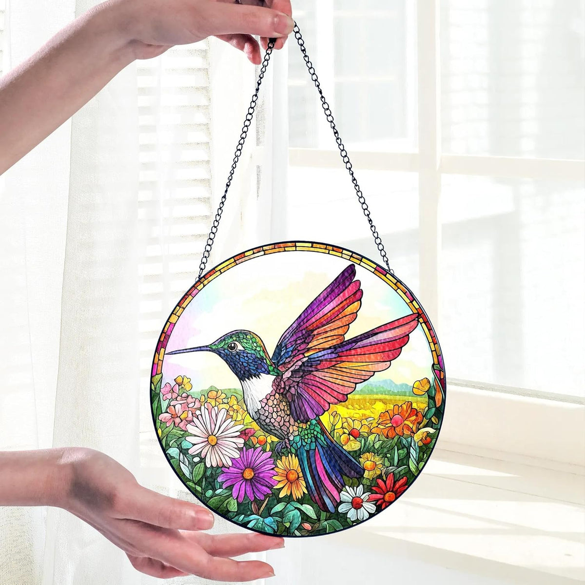 Hummingbird Suncatcher Stained Glass Window Hanging Decor - Hummingbird Gifts for Women, Birds