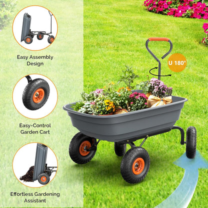 VINGLI Dump Cart Wagon, 440LBS Quick-Release Dump Wheelbarrow, All-Terrain 10" Tires Garden Wagon