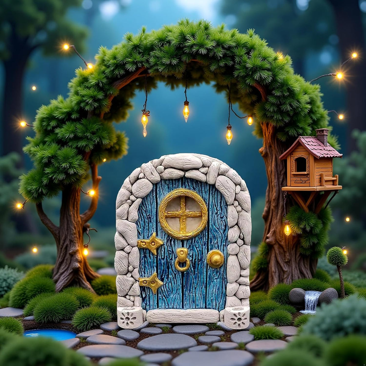 Blue Streak Archway Mini Fairy Garden Door for Tree, 3D Miniature Fairy Door for Fairytale Tiny